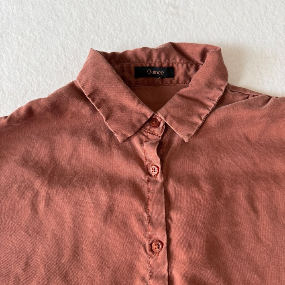 Quince VTG Wash Tencel Camp Collared Shirt Cap Sleeve Women Medium Terracotta